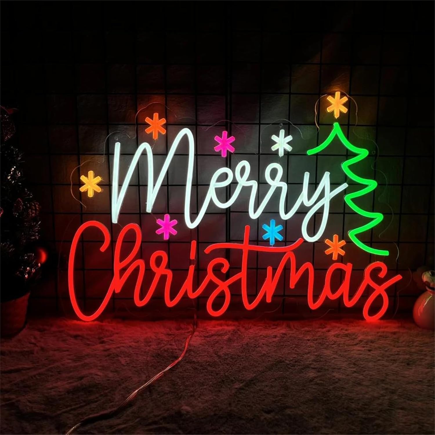 Lighting Decoration Ideas For Home - Vrolijk kerstfeest neonbord met kleurrijke sterren
