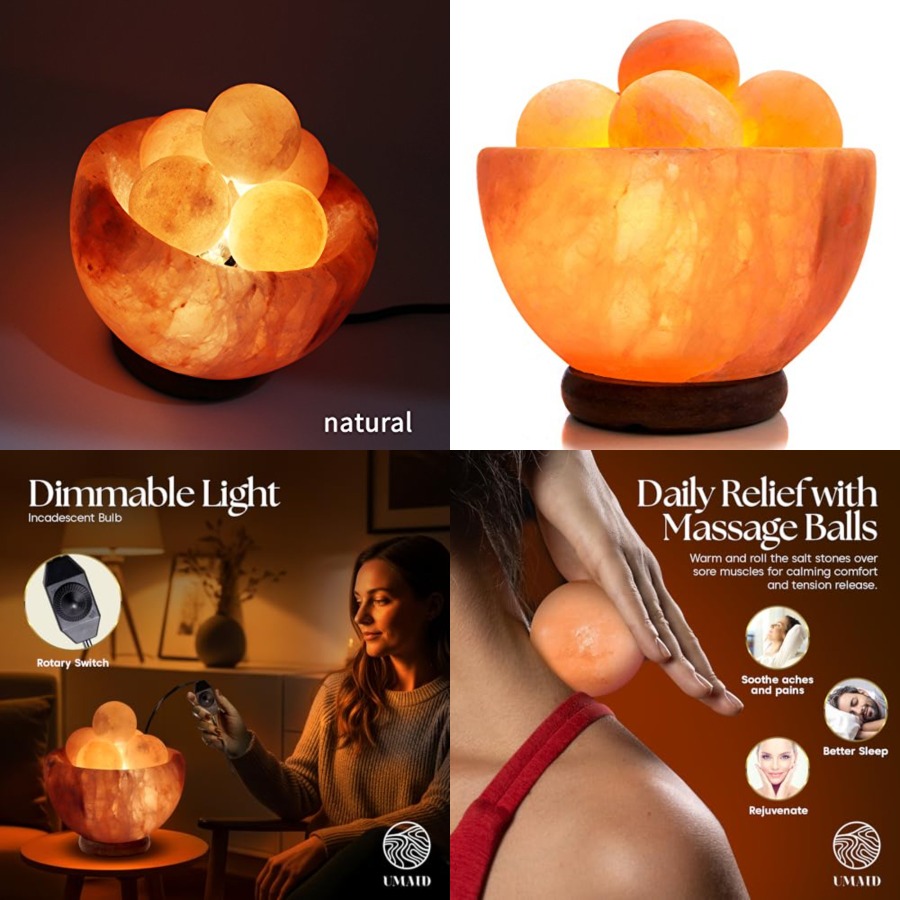 Himalayan Salt Lamp - Himalaya-zoutlamp met 6 Himalaya-ballen, dimbare roze