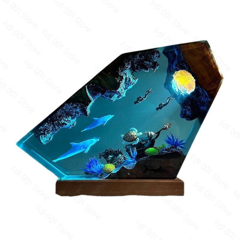 Unique Lighting Decor - Dolfijn en Schildpad Harsen Nachtlampje Paar