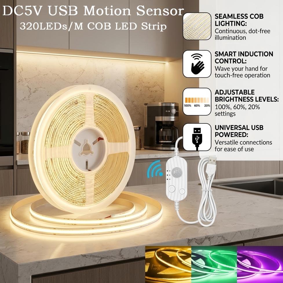 Lighting Decor And More - DC5V USB Bewegingsensor 8mm COB LED