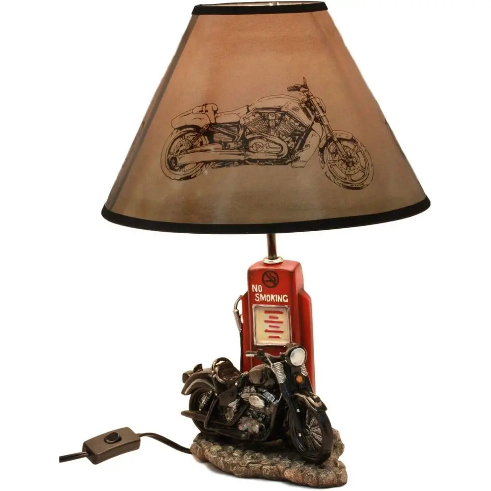 Lighting Decoration - Vintage retro zwarte motorfiets benzinepomp bureaulamp