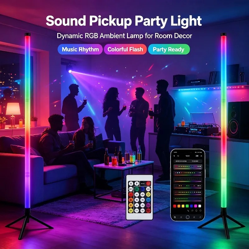 Room Decor Lighting Lamp - 2 stuks 120CM RGB vloerlamp, geluidsgevoelige