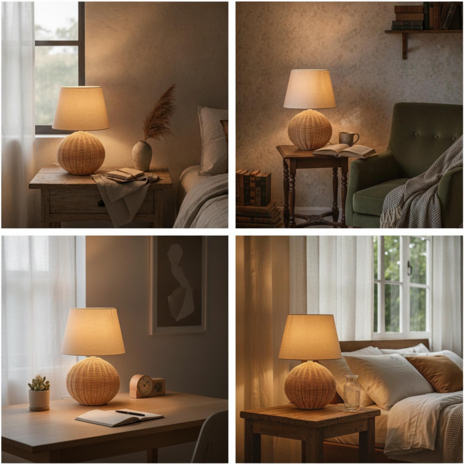 Bedlampje met rotan voet en st - Room Decor Lighting Lamp recensie en prijs