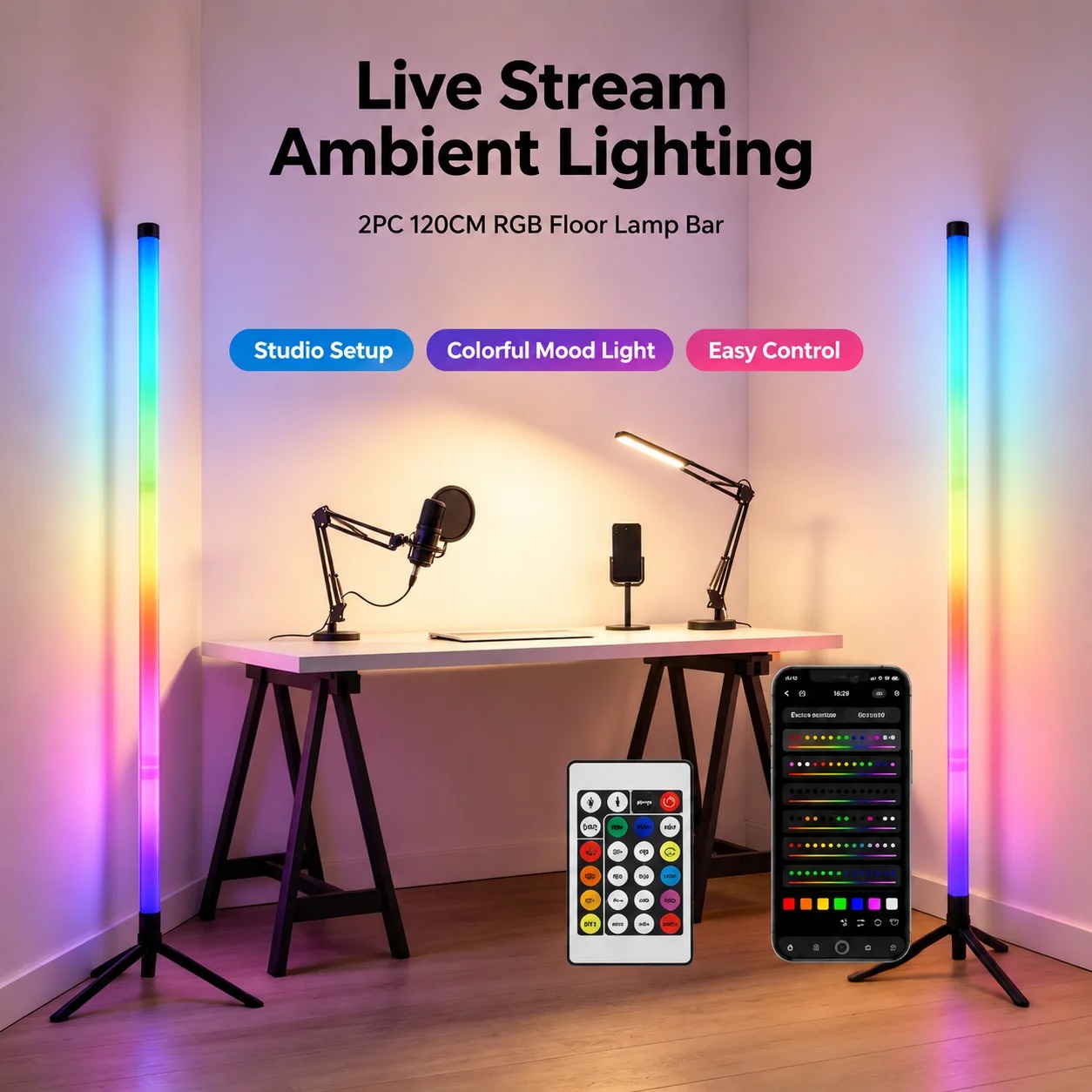 2 stuks 120CM RGB vloerlamp, g - Room Decor Lighting Lamp recensie en prijs